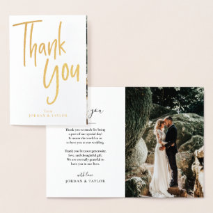 Carte Dorée Merci moderne et Mariage lettres en or photo