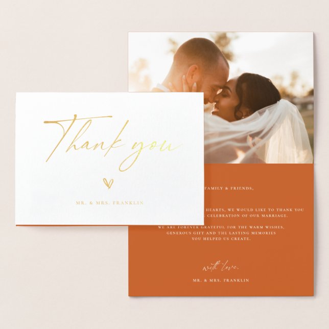 Carte Dorée Merci photo Mariage Boho Script moderne (Affichage)