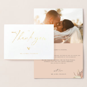 Carte Dorée Merci photo Mariage Boho Script moderne