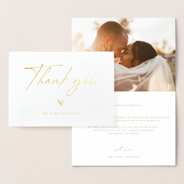 Carte Dorée Merci photo Mariage Boho Script moderne (Affichage)