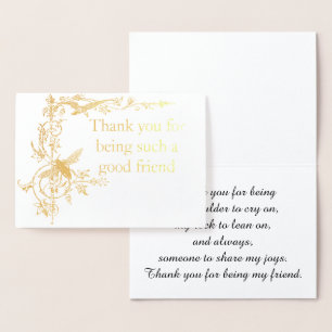 Carte Dorée Merci pour être motif vintage d'ami avec l'abeille