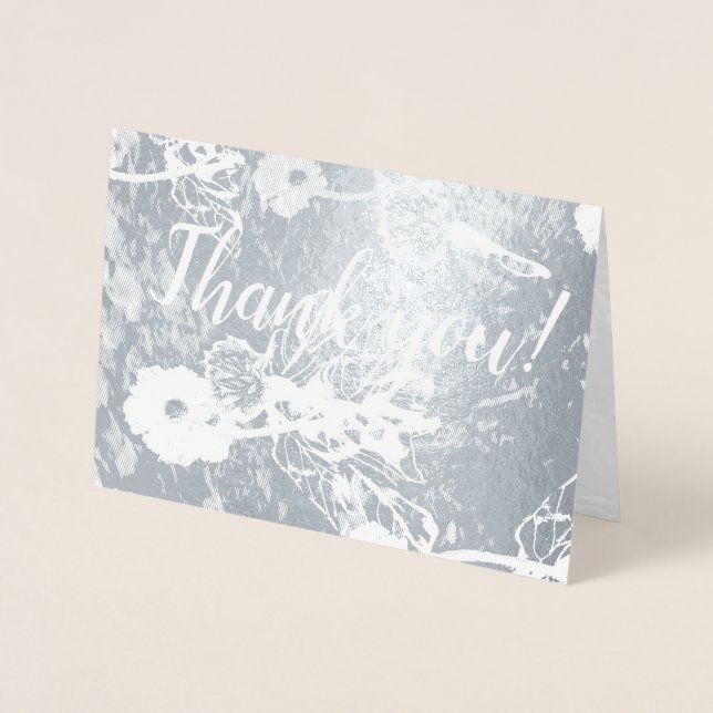 Carte Dorée "Merci" pour un Mariage aux Fleurs d'Argent (Devant)