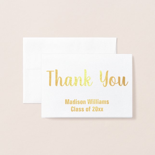 Carte Dorée Merci Script Graduate Nom Gold Foil (Devant avec enveloppe)