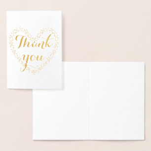 Carte Dorée Merci Simple Blanc Cute Heart Blanc