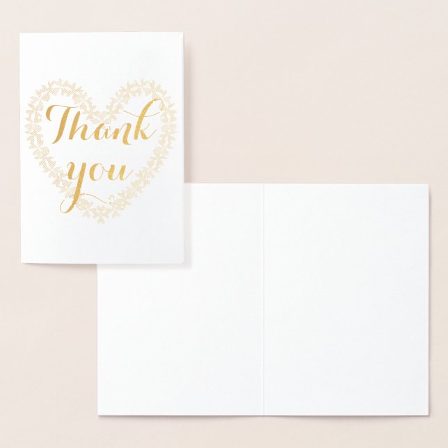 Carte Dorée Merci Simple Blanc Cute Heart Blanc (Affichage)
