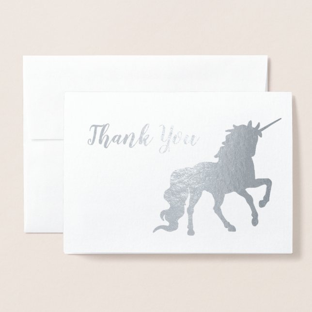 Carte Dorée Merci Unicorne Anniversaire Argent (Devant avec enveloppe)