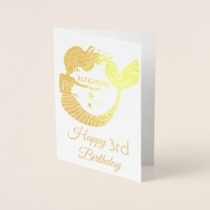 Carte Dorée Mermaid Gold 3Anniversaire