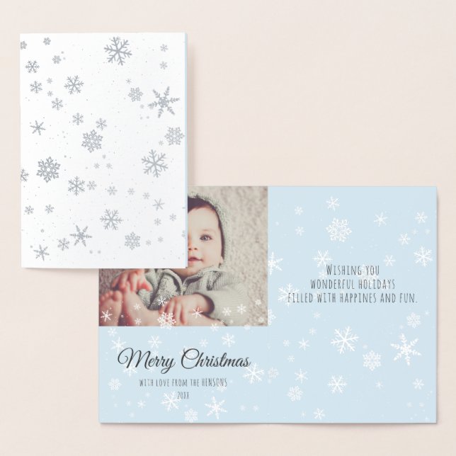 Carte Dorée Message de Noël moderne Flèches de neige Photo fam (Affichage)