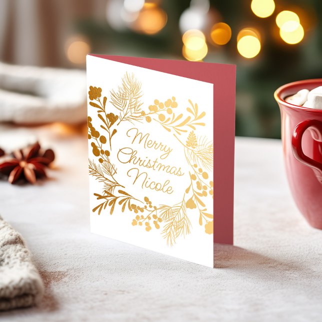 Carte Dorée Minimalist Gold Foil Wreath Christmas Card (Créateur téléchargé)