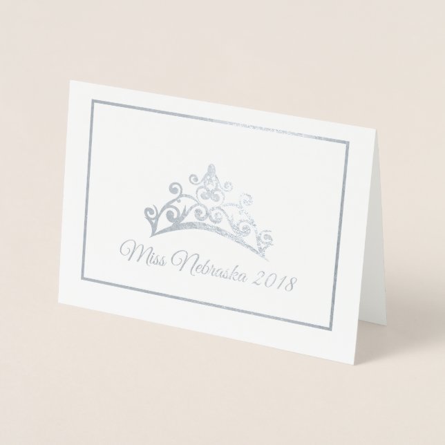 Carte Dorée Miss USA style Pageant Silver Foil Tiara Note Card (Devant)
