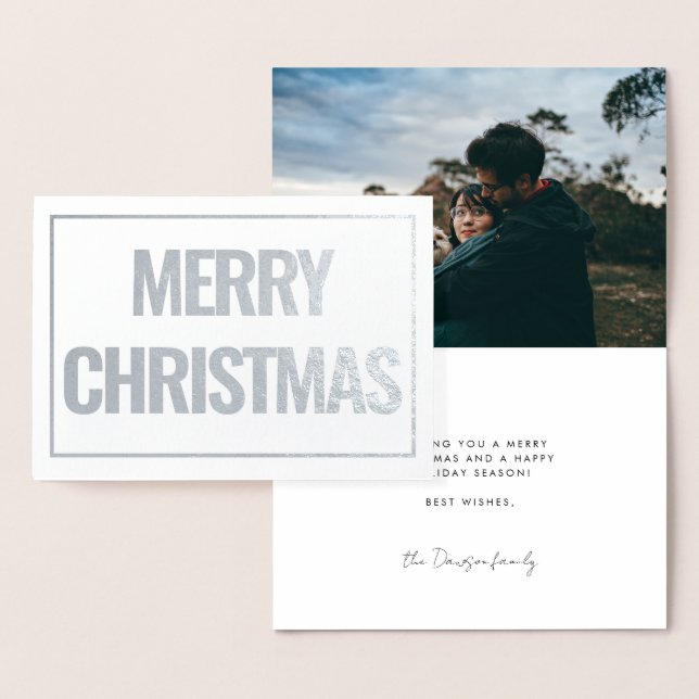 Carte Dorée Moderne et simple Joyeux Noël photo argent (Affichage)