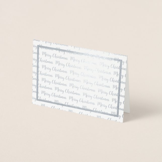 Carte Dorée Moderne Joyeux Noël Calligraphie Argent Frontière (Devant)
