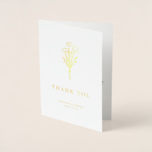 Carte Dorée Moderne minimaliste bouquet floral Mariage