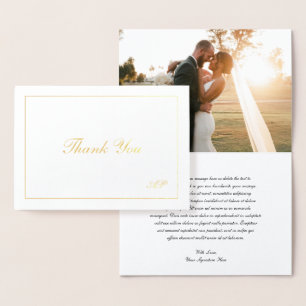 Carte Dorée Monogramme Elegant Mariage photo Merci Or