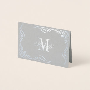 Carte Dorée Monogramme et nom avec bordure florale