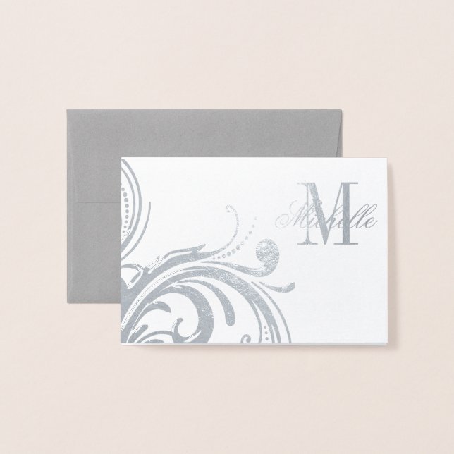 Carte Dorée Monogramme floral et nom (Devant avec enveloppe)
