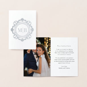 Carte Dorée Monogramme floral orné Merci Mariage photo