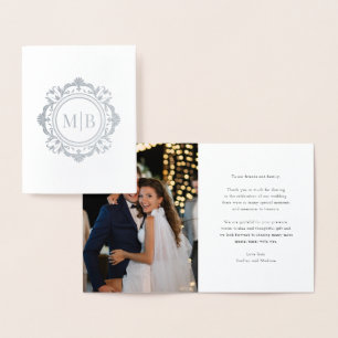 Carte Dorée Monogramme floral orné Merci Mariage photo