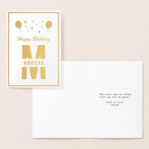 Carte Dorée Monogramme Joyeux Anniversaire N'Importe Quel Âge 
