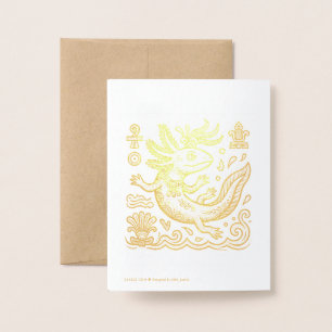 Carte Dorée Motif tribal aztèque Axolotl Xolotl noir et blanc