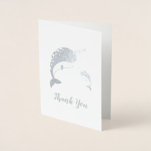 Carte Dorée Narwhal Baby shower rose fille baleine