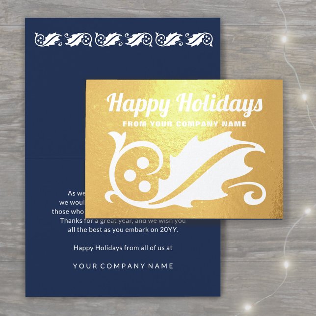 Carte Dorée No Logo Christmas Holly Company Joyeux jours férié (Créateur téléchargé)