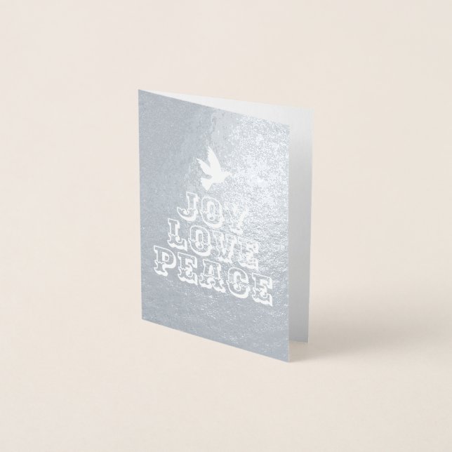 Carte Dorée Noël arbre joie amour paix blanc feuille de colomb (Devant)