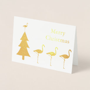 Carte Dorée Noël drôle de Flamant rose