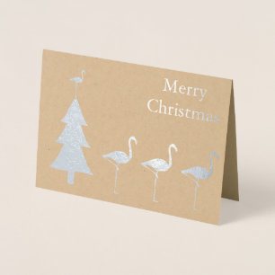 Carte Dorée Noël drôle de Flamant rose