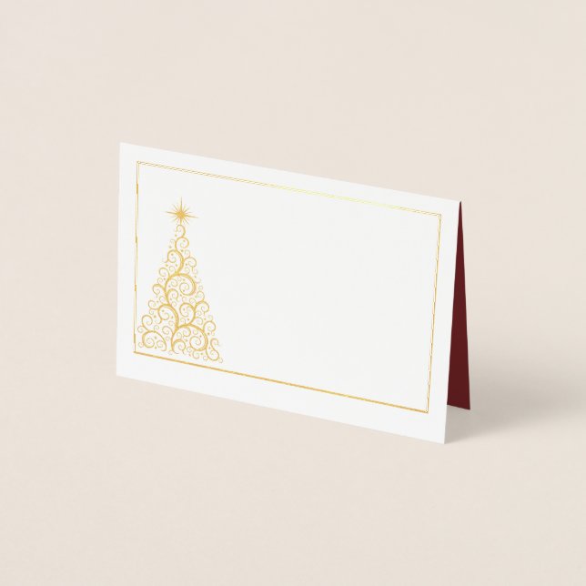 Carte Dorée Nom Place Card Gold Foiled ChristmasTree (Devant)