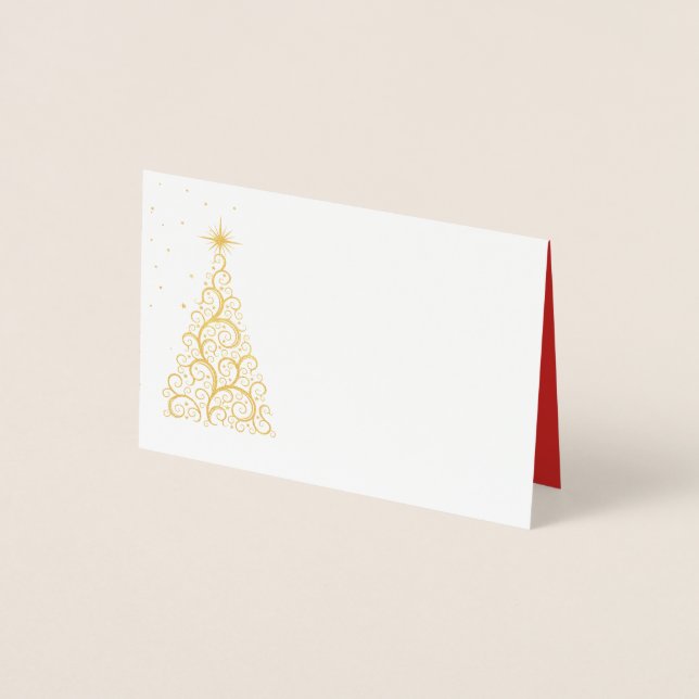 Carte Dorée Nom Place Card Or Foiled ChristmasTree & Stars (Devant)