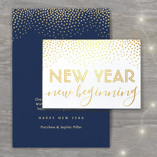 Carte Dorée Nouveau Début Confetti Marine Bleu Bonne année