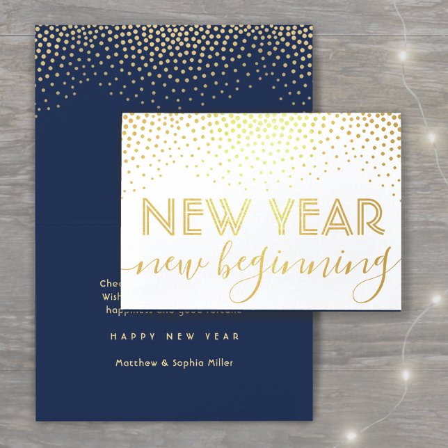 Carte Dorée Nouveau Début Confetti Marine Bleu Bonne année (Créateur téléchargé)