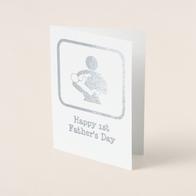Carte Dorée Nouveau papa nourrissant bébé - texte personnalisé (Devant)