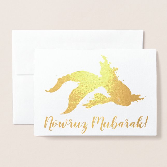 Carte Dorée nowruz moubarak aquarelle (Devant avec enveloppe)