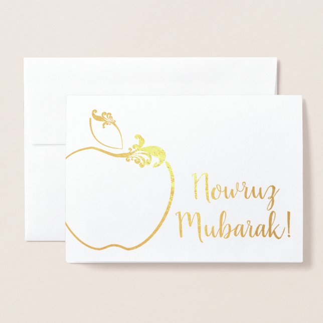 Carte Dorée nowruz moubarak ! feuille d'or gigoter la pomme (Devant avec enveloppe)