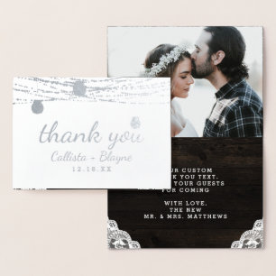 Carte Dorée Oak Ridge Rustic Merci Mariage Photo Silver