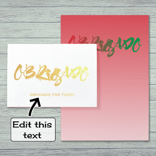 Carte Dorée Obrigado portuguese script merci de l'homme or