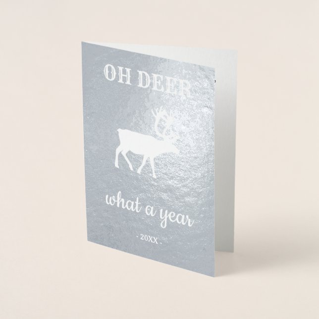 Carte Dorée Oh Deer Quelle année Reindeer Fête Noël Foi (Devant)