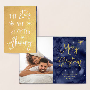 Carte Dorée Oh Holy Night   Étoiles à Noël avec photo