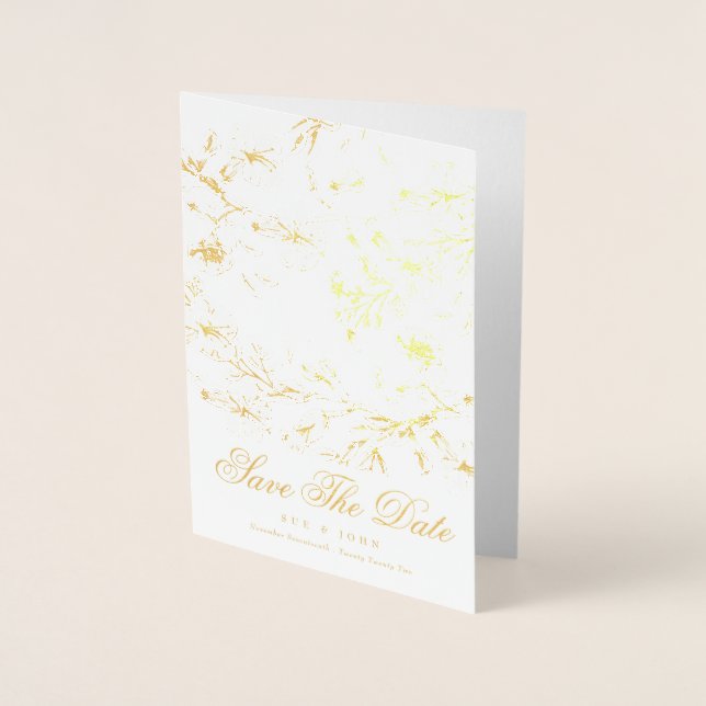 Carte Dorée Or Croisé Floral Enregistrer La Date (Devant)