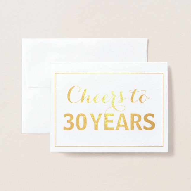 Carte Dorée Or encourage à 30 ans anniversaire (Devant avec enveloppe)