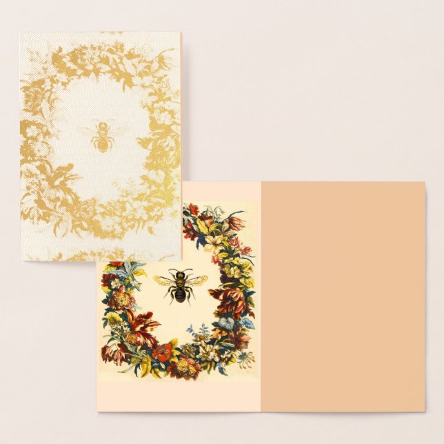 CARTE DORÉE OR HONEY BEE AVEC FLORAL CROWN (Affichage)