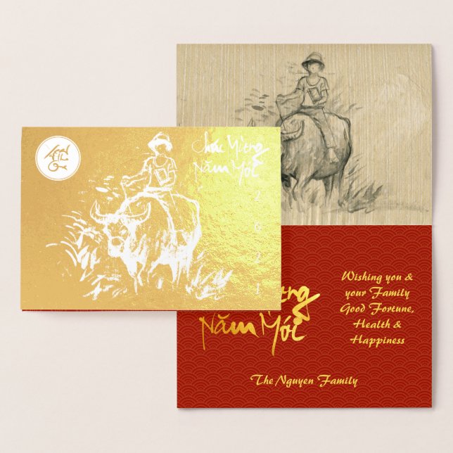 Carte Dorée Original Ox Peinture pour enfants Lunar 2021 Luxe  (Affichage)