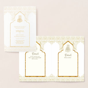 Carte Dorée Ornemental bilingue WALIMA Nikah Mariage musulman