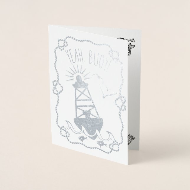 Carte Dorée Ouais Buoy Funny Nautical Pun | Joyeux anniversair (Devant)