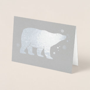 Carte Dorée Ours polaire avec flocons de neige et étoiles