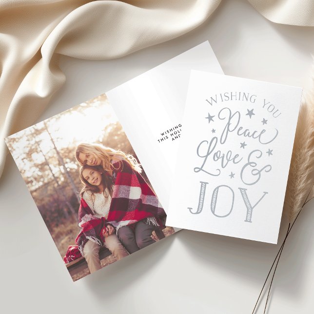 Carte Dorée Paix, amour et joie | Photo de Noël Silver (Créateur téléchargé)
