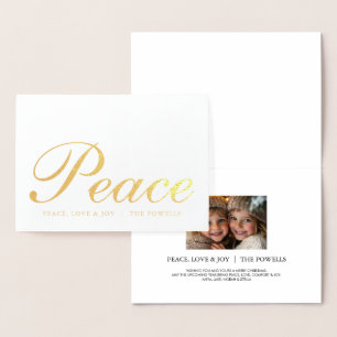Carte Dorée Paix Amour Joie Typographie Élégante Blanc et Or