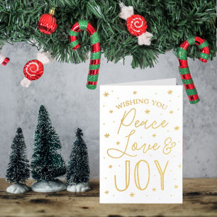 Carte Dorée Paix, Amour & Joie Typographie tendance Noël